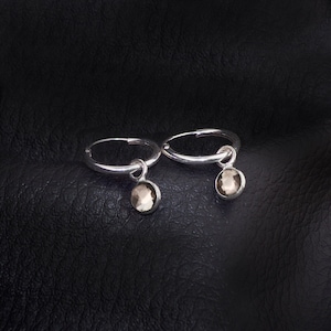 Orecchini a cerchio in argento sterling: ciondolo con pietra preziosa di quarzo fumé