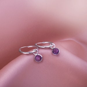 925 Sterling Silver Hoop Earring with Amethyst Charm