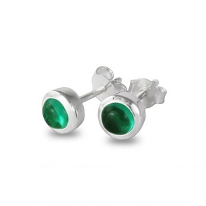 May Birthstone Studs with Emerald in Sterling Silver