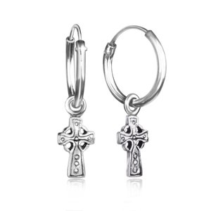Sterling Silver Gothic Cross Hoop Earrings: Dangle Charm