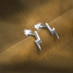 Sterling Silver Lightning Bolt Studs: Minimalist Thunderbolt Earrings