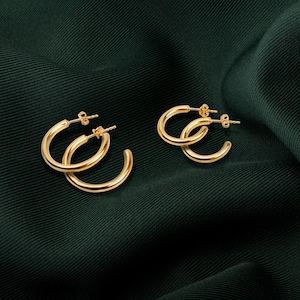 Gold Vermeil Open Hoop Studs: Chunky Gold Earrings