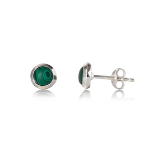 Round Malachite studs in sterling silver, 6mm round
