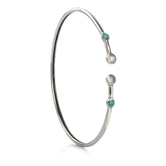 Bracciale Regolabile In Argento 925 Con Pietra Di Luna E Turchese