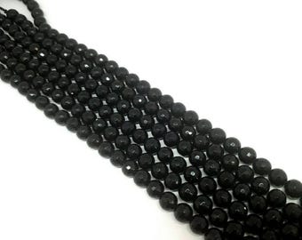 Faceted 8mm Black Onyx beads, Blackonyx beads, center drilled, hand polished