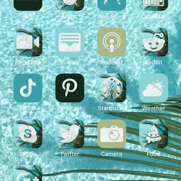 70+ Aesthetic iOS 14 Beach Themed App Icons Pack | Custom iPhone iOS 14 Home Screen Icons | iOS 14 Tropical Icons | Coastal Blue iOS14