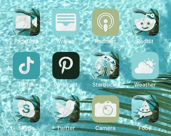 70+ Aesthetic iOS 14 Beach Themed App Icons Pack | Custom iPhone iOS 14 Home Screen Icons | iOS 14 Tropical Icons | Coastal Blue iOS14