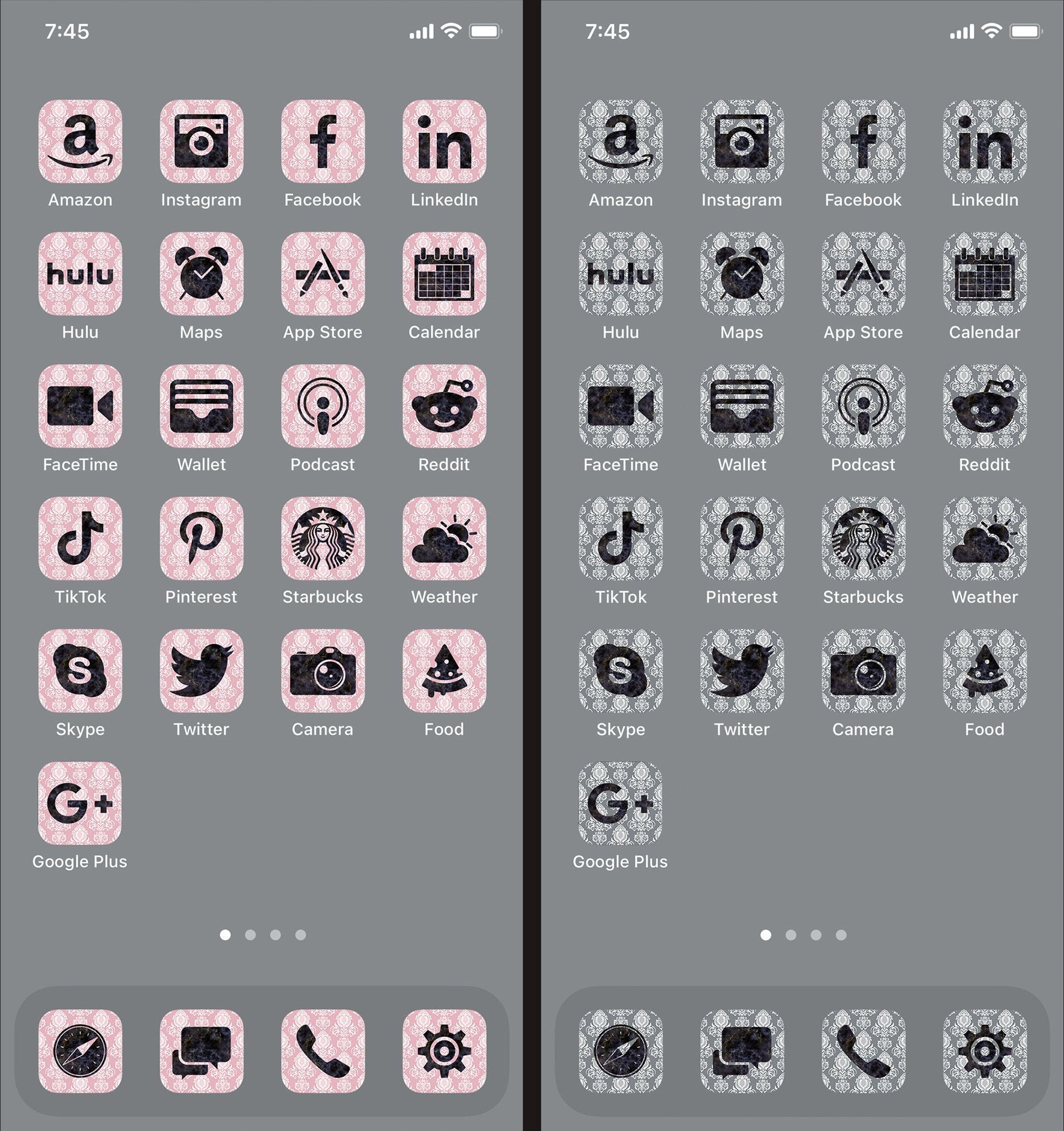 70 Damask Grey Pink Aesthetic Ios 14 App Icons Pack Custom Etsy