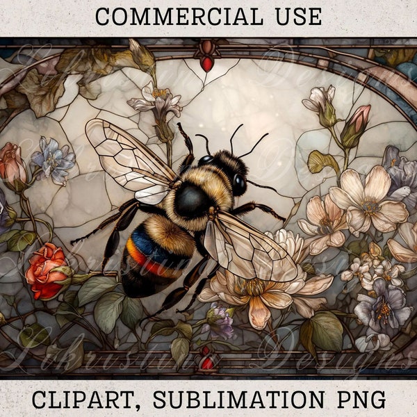 Bee Stained Glass Sublimation Design PNG, Instant Digital Download,Clipart for Commercial Use, Bee Digital Art, Bumblebee Clipart Png Use