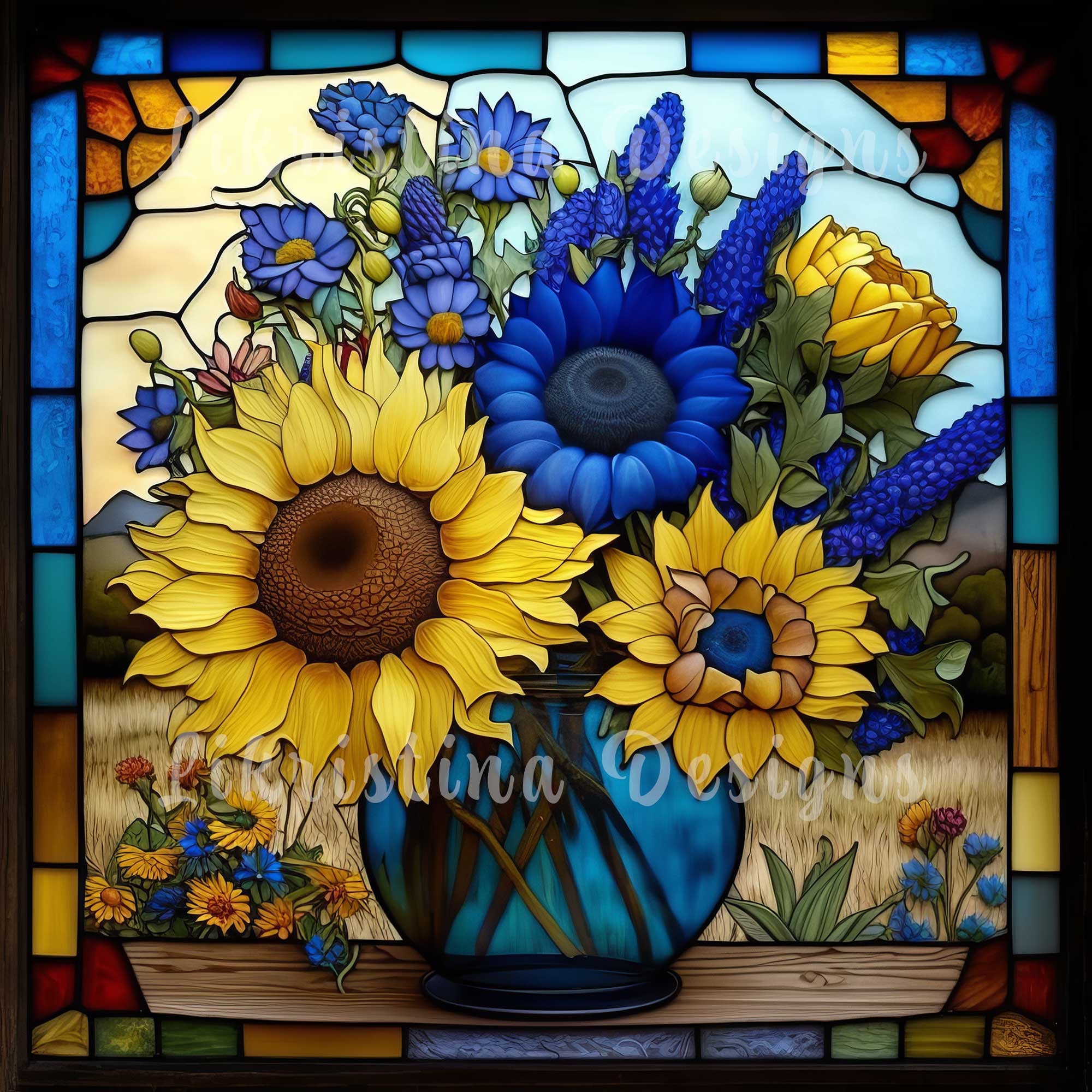 and Sunflower Stained Glass Sublimation Design Etsy