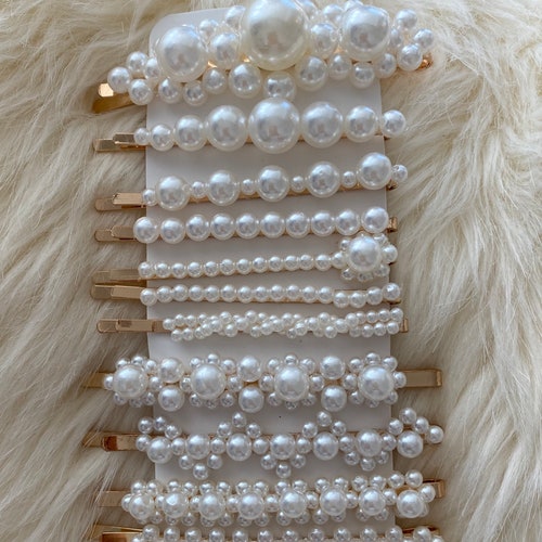 Pearl Hair Clips Barrette Gold Bridal Ivory Rectangle Hair Accessory Pearl Pin Women Clip, Hair Jewelry, Bridal Hair Clip, Bridal Hair