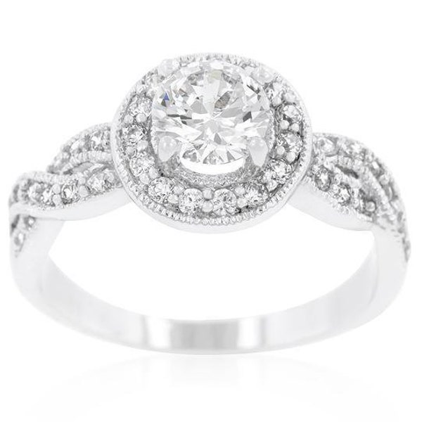 Round Cut Cubic Halo Style Engagement Ring Infinity Twist Shank