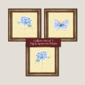 Hydrangea & Butterfly Wall Art Set: Blue Floral Prints (Digital Download)
