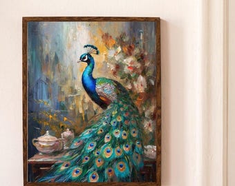 Vintage Peacock Floral Art Print: Elegant Animal Decor (Digital Download)