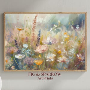 Wildflower Meadow Art Print: Vintage Pastel Landscape (Digital Download)