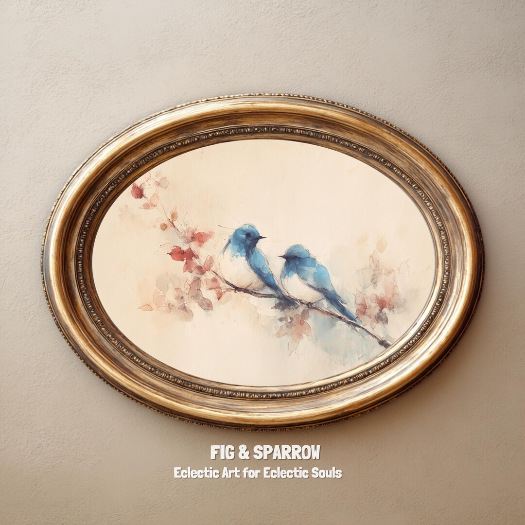 Vintage Blue Birds Printable Wall Art, Watercolor Cottagecore Digital ...