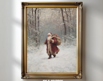 Vintage Santa Claus Print | Winter Landscape | Festive Christmas Wall Decor (Digital Download)