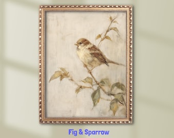 Vintage Sparvtryck: Väggkonst med fågelmotiv från Cottagecore (digital nedladdning)