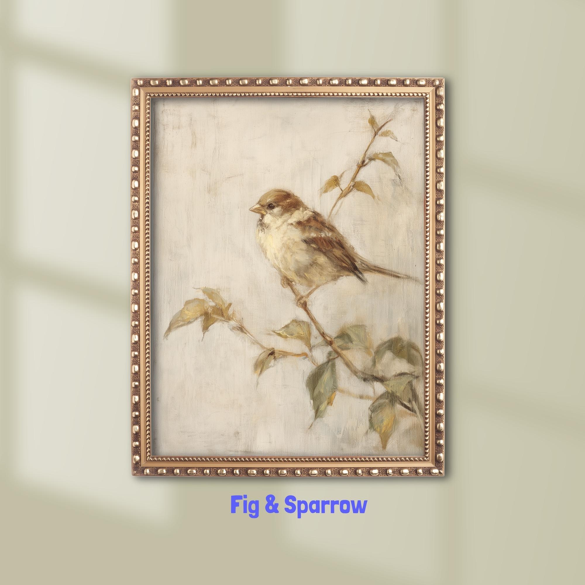 ヴィンテージ スズメ プリント: コテージコア バード ウォールアート