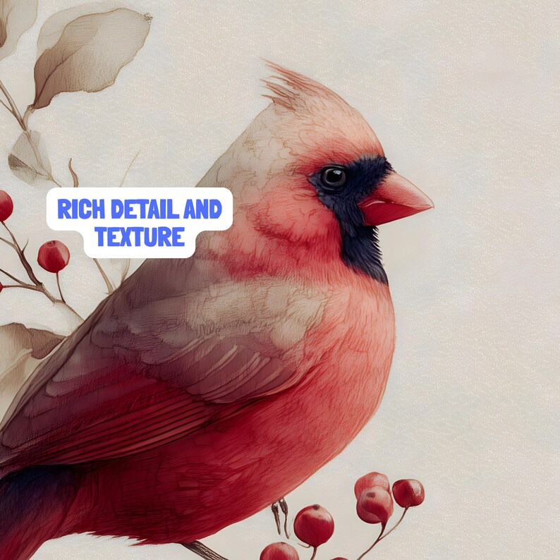 Cardinal Texture Vintage Cardinal Wall Art | Red Bird Botanical Print | Rustic Winter ...