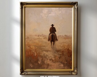 Impresión de arte mural con paisaje de vaqueros melancólicos: escena de rancho en la pradera occidental