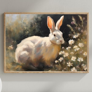 White Rabbit Wildflower Print: Cottagecore Woodland Nursery Art (Digital Download)