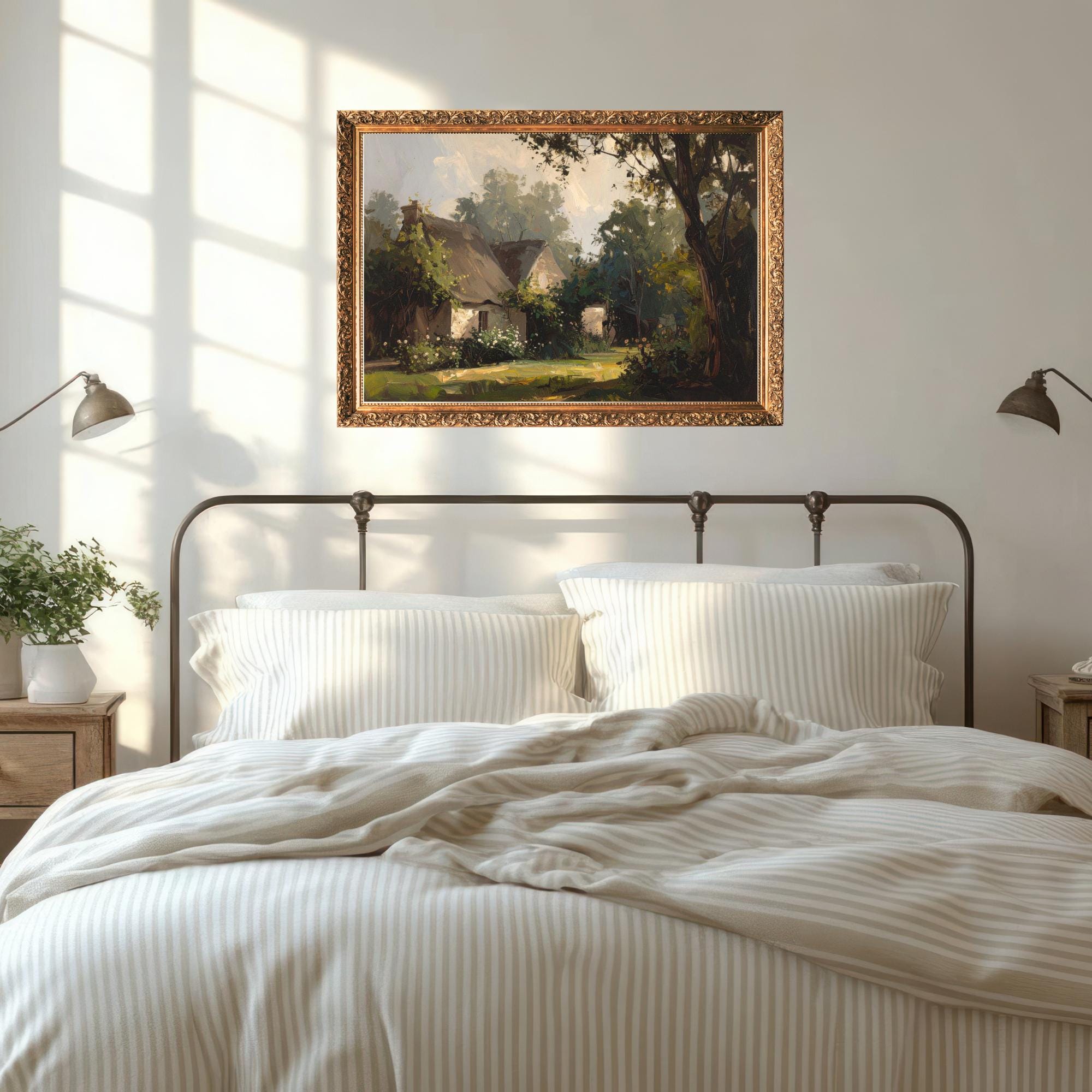 Rustic Large Print Vintage Cottage Landscape Print: Rustic European Farmhouse (digital ...