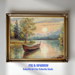 Vintage Rowboat Print | Sunset Lake Wall Art (digital Download) - Etsy