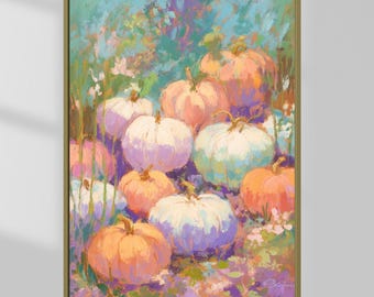 Pastel Pumpkin Patch Print: Cottagecore Fall Decor (Digital Download