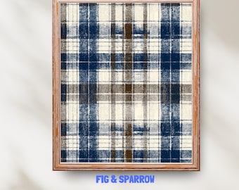 Plaid Wall Art | Blue and Brown Check Printable | Rustic Pattern Digital Download
