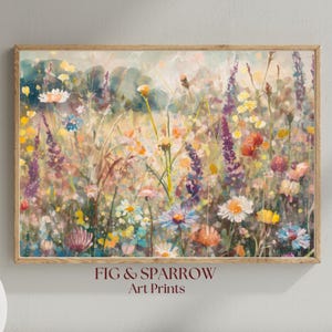 Impression d'art de prairie de fleurs sauvages d'été | Téléchargement numérique floral Cottagecore | Décoration murale champêtre botanique d'été | Tableau nature imprimable