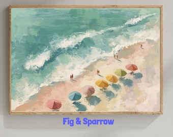 Pastel Beach Umbrella Print: Coastal Summer Wall Art (Digital Download
