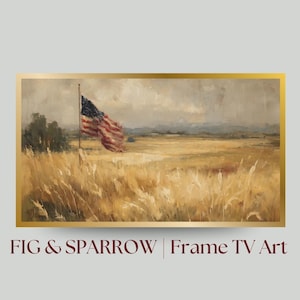 Vintage American Flag TV Art: Rustic Patriotic Landscape (Digital Download, Samsung Frame TV Only)
