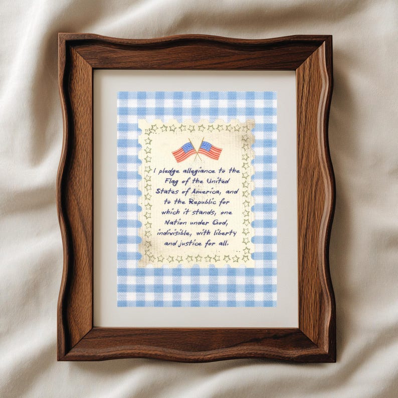 Americana wall decor printable with star border and soft vintage inspired paper texture