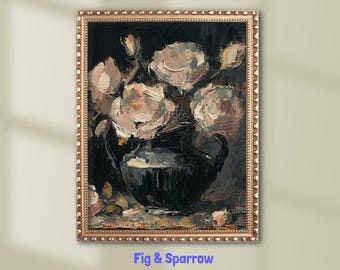 Moody Rose Still Life Art Print: Vintage Dark Academia Decor (Digital Download)