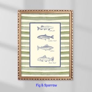 Vintage Fisch Illustration Druck: Grüne See Cabochon Kunst (Digitaler Download)