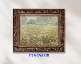 Utskrivbar vintageäng med vildblommor: Vårlandskap med pastorala växter (digital nedladdning)