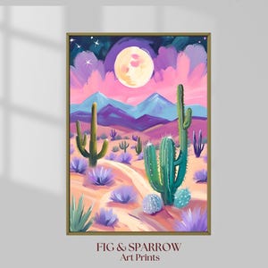Desert Moon Digital Download | Cactus Art Print | Southwestern Desert Art | State Art | Moonlit Landscape | Boho Wall Art | Instant Download