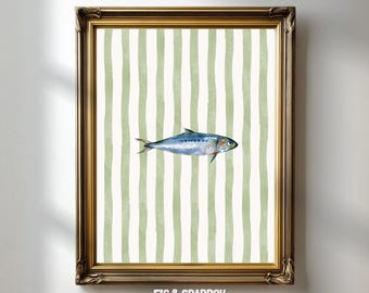 Aquarell Sardine Druck: Vintage Fisch Illustration, Küsten Küche Dekor (Digitaler Download)
