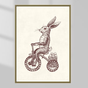 Vintage Easter Bunny Tricycle Print: Whimsical Spring Nursery Art (Digital Download