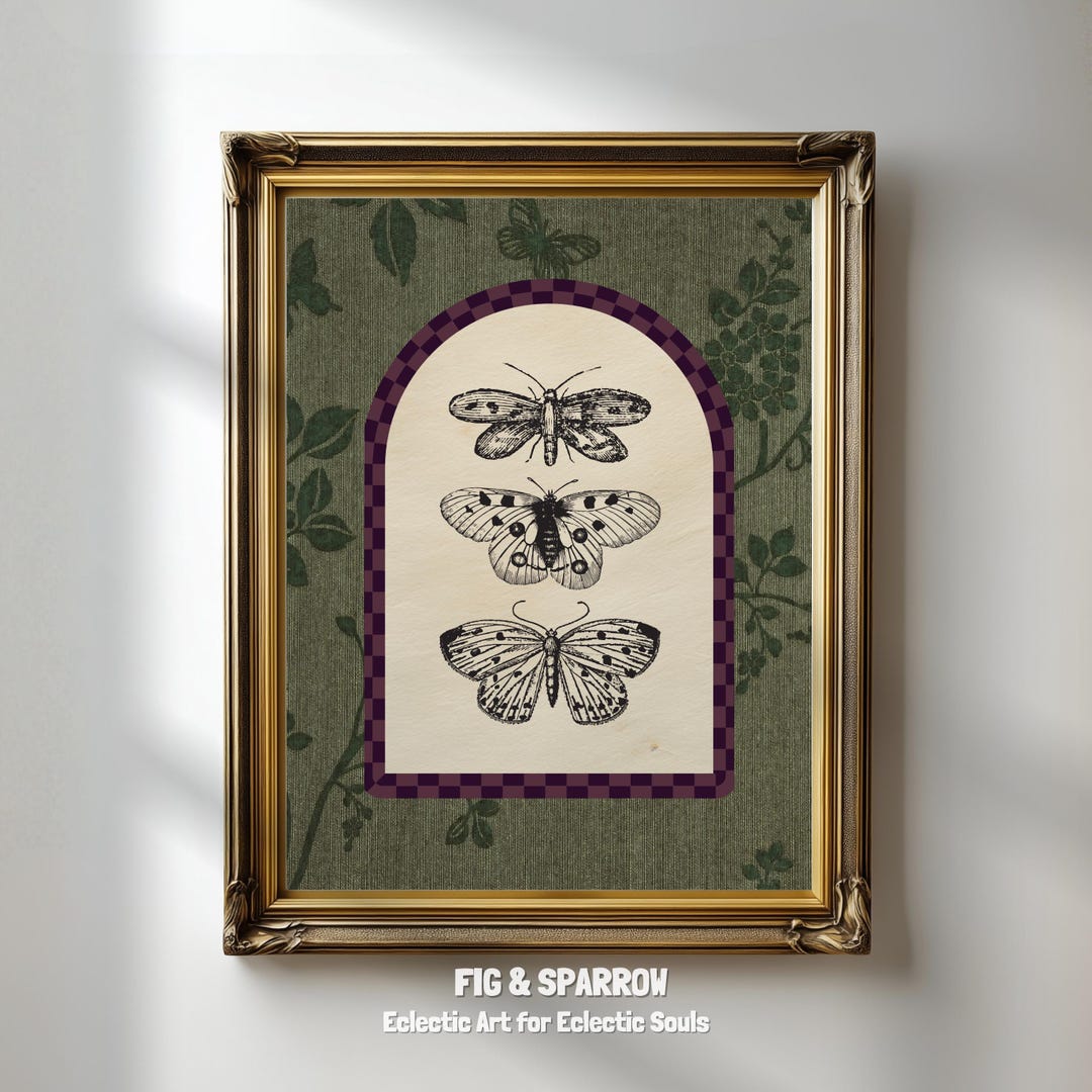 Vintage Moth Wall Art Print | Arched Insect Illustration (digital ...