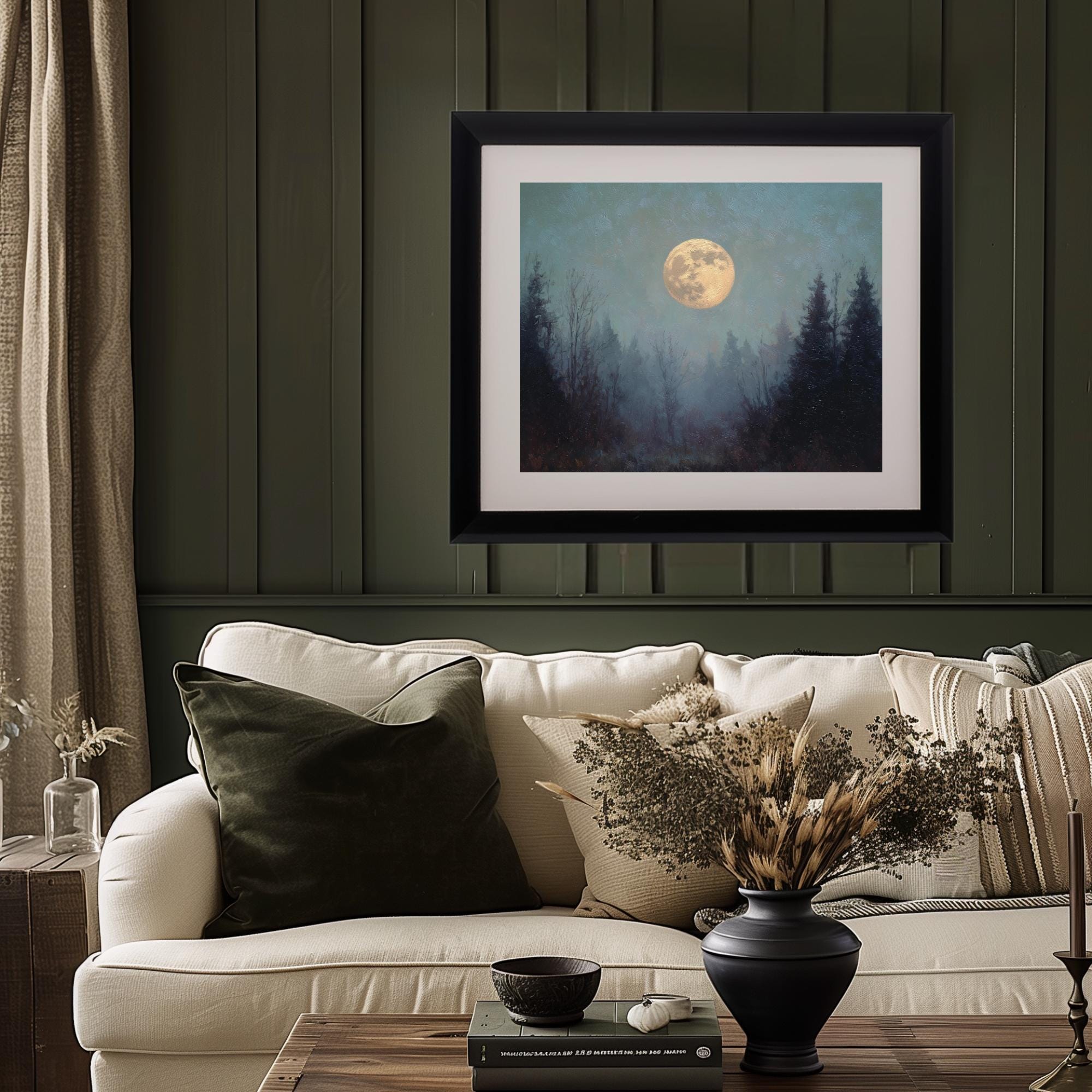 Full Moon Wall Art | Moody Night Sky Printable | Rustic Halloween ...