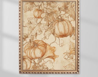 Vintage Pumpkin Botanical Print: Rustic Farmhouse Autumn Decor (Digital Download)