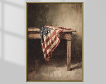 Rustic American Flag Art Printable, Vintage Patriotic Wall Decor, 4th of July Table Flag Print, Americana Digital Download