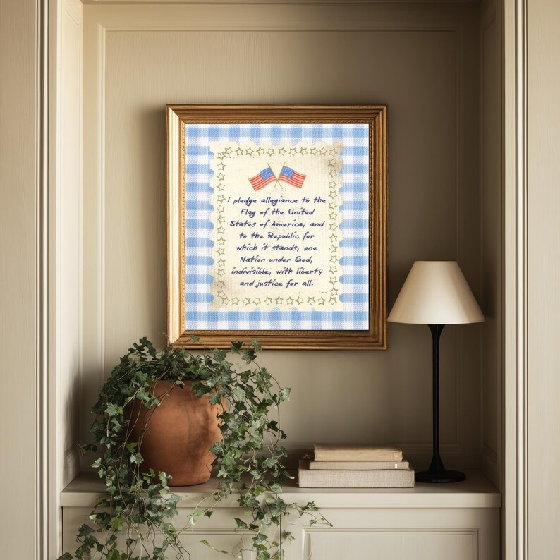 Patriotic classroom print digital download featuring Pledge of Allegiance text in handwritten style