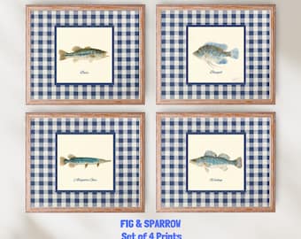 Vintage Fish Print Set of 4 | Coastal Lake House Wall Art (Digital Download)