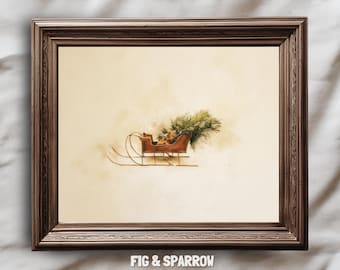 Rustic Red Sleigh Wall Art | Vintage Christmas Printable | Cozy Winter Farmhouse Decor | Digital Download