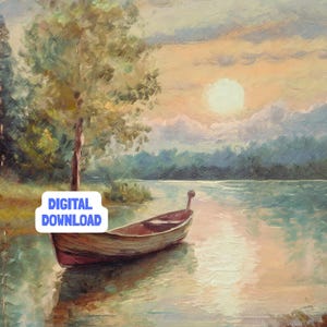 Vintage Rowboat Print | Sunset Lake Wall Art (digital Download) - Etsy