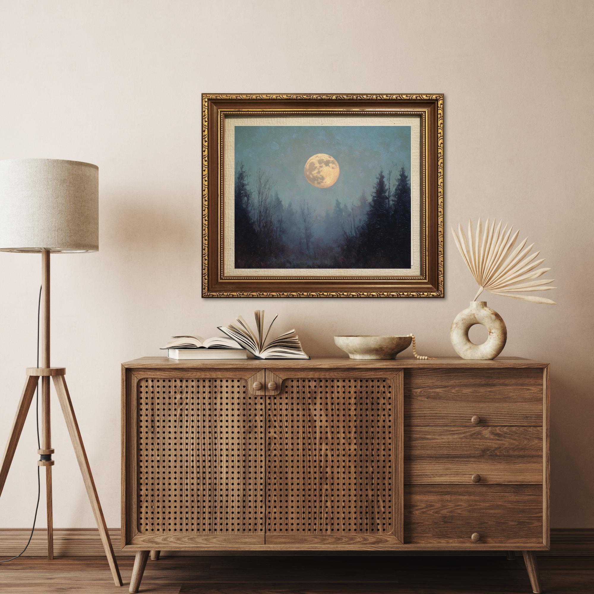 Full Moon Wall Art | Moody Night Sky Printable | Rustic Halloween ...