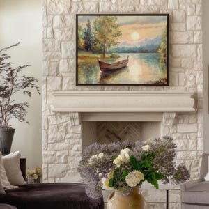Vintage Rowboat Print | Sunset Lake Wall Art (digital Download) - Etsy
